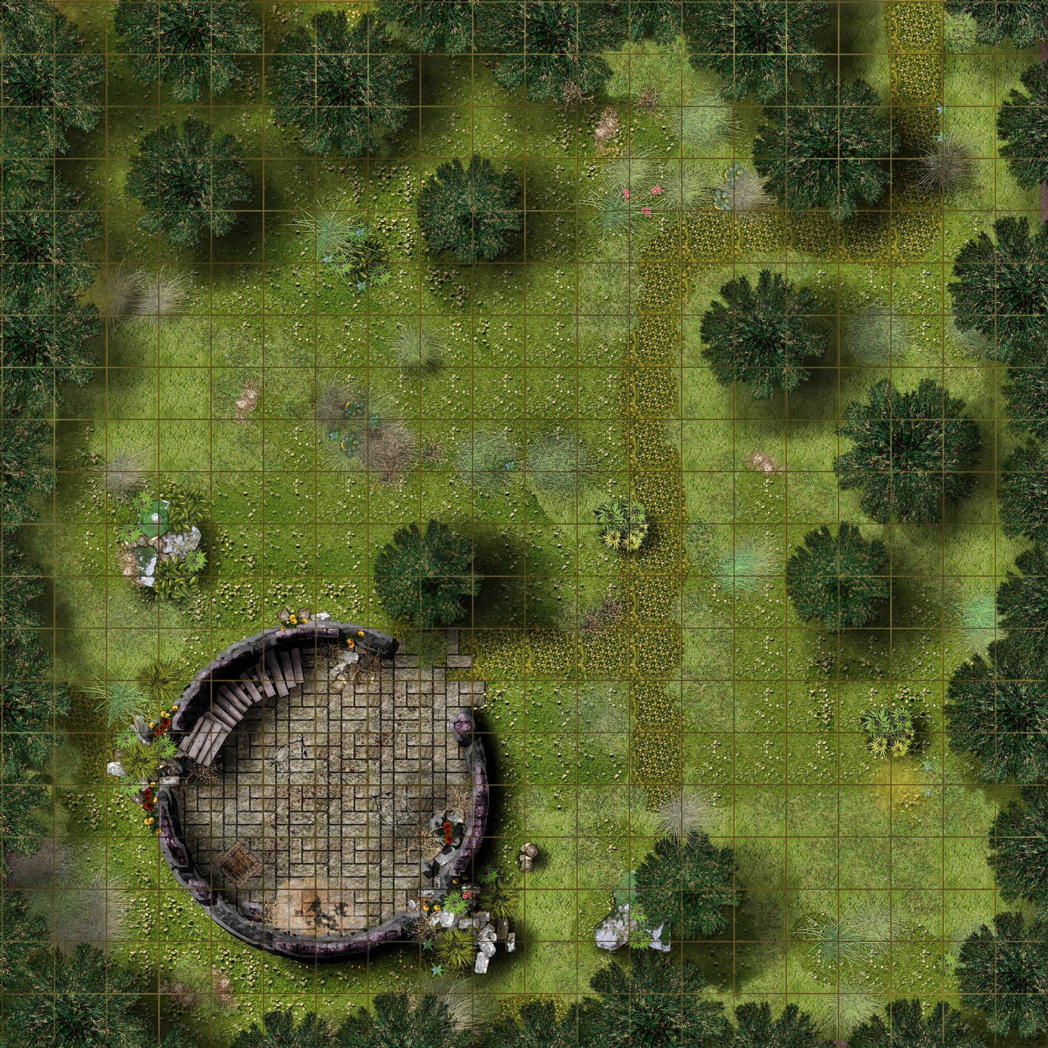 Battle map of the ruined tower surface camp