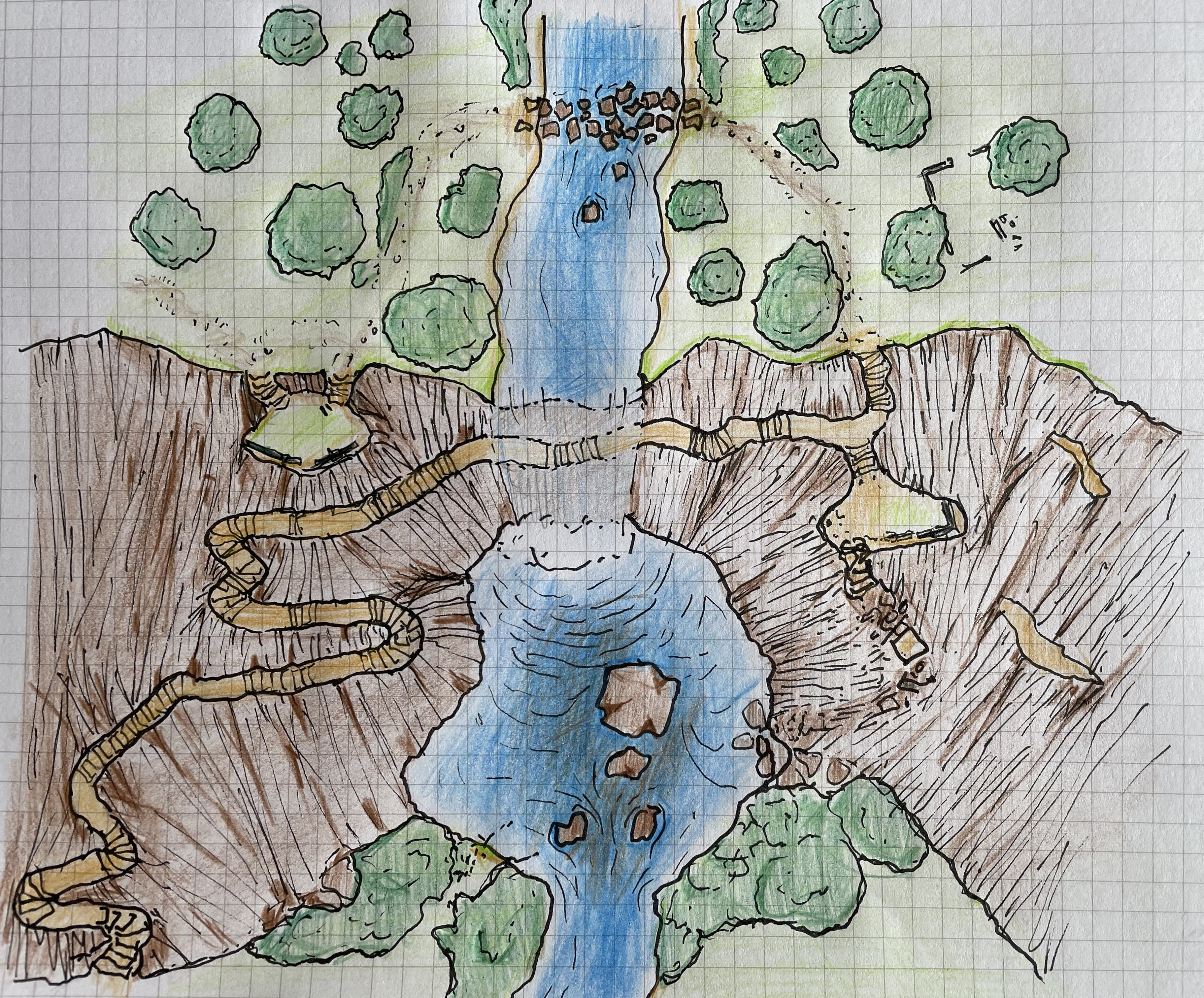 Encounter map of the waterfall climb behind the falls